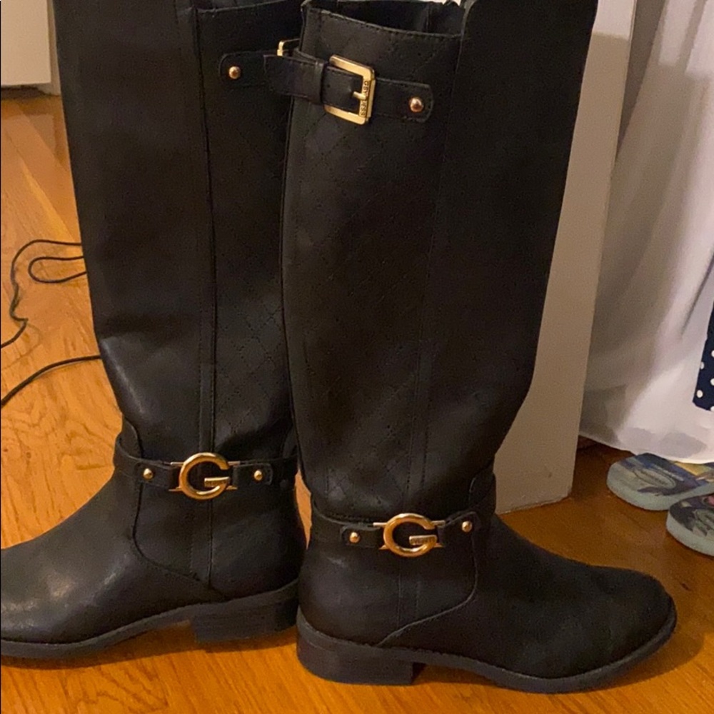 Black real leather riding boots